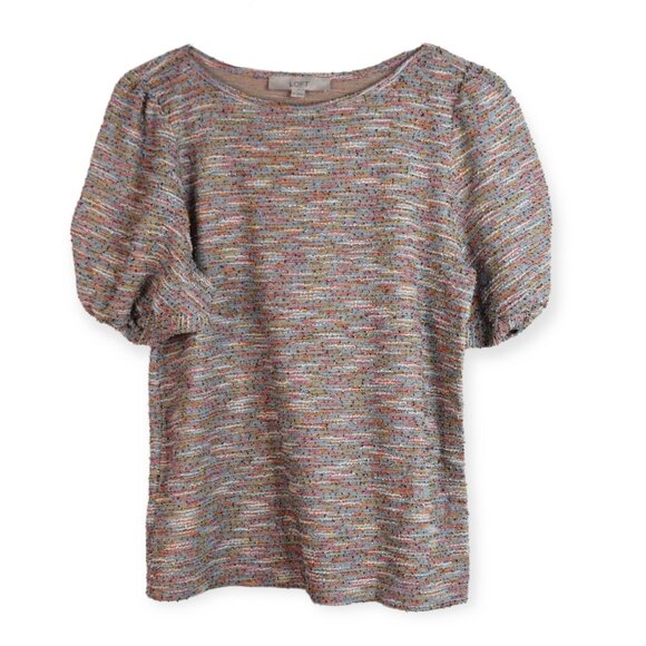 Loft Top S Womens Knit Multicolor 3/4 Sleeve Cotton Blend Boho Round Neck - Picture 1 of 8